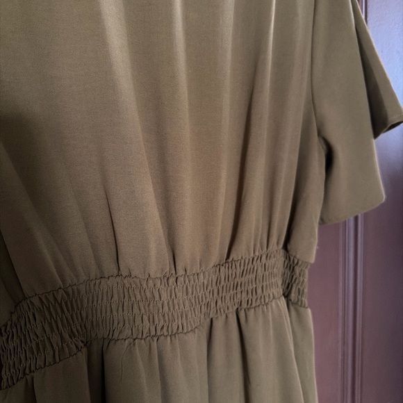 Olive V-Neck Smocked-Waist Maxi Dress - Picture 4 of 10